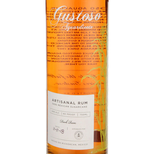Gustoso Aguardiente Artisanal Rum Dark Rum 80 - 750ML - Front Label
