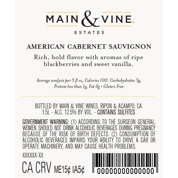 Beringer Main & Vine Cabernet Sauvignon California - 1.5L - Back