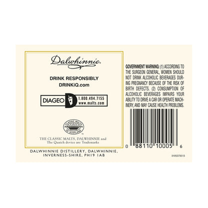 Dalwhinnie Single Malt Scotch 15 Yr 86 - 750ML - Back Label