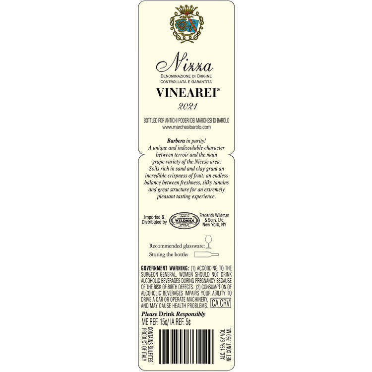 Marchesi Di Barolo Nizza Vinearei 2021 - 750ML - Back Label