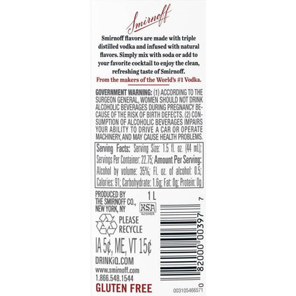 Smirnoff Vodka Raspberry Flavored 60 - 1.0L - Back Label
