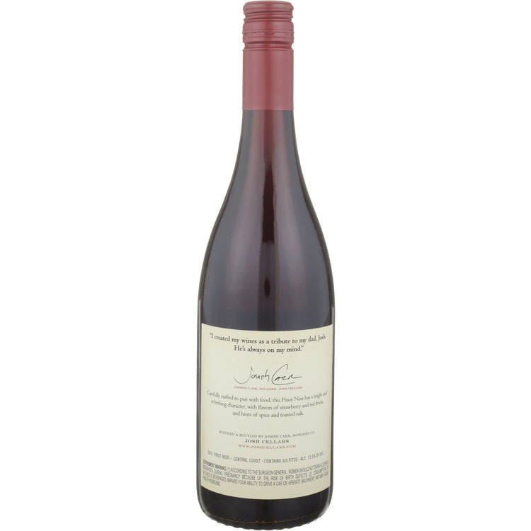 Josh Cellars Pinot Noir Craftsmans Collection Central Coast - 750ML - Back
