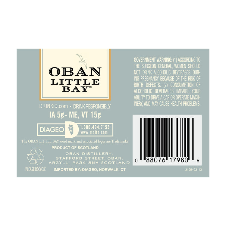 Oban Single Malt Scotch Little Bay Small Cask 86 - 750ML - Back Label
