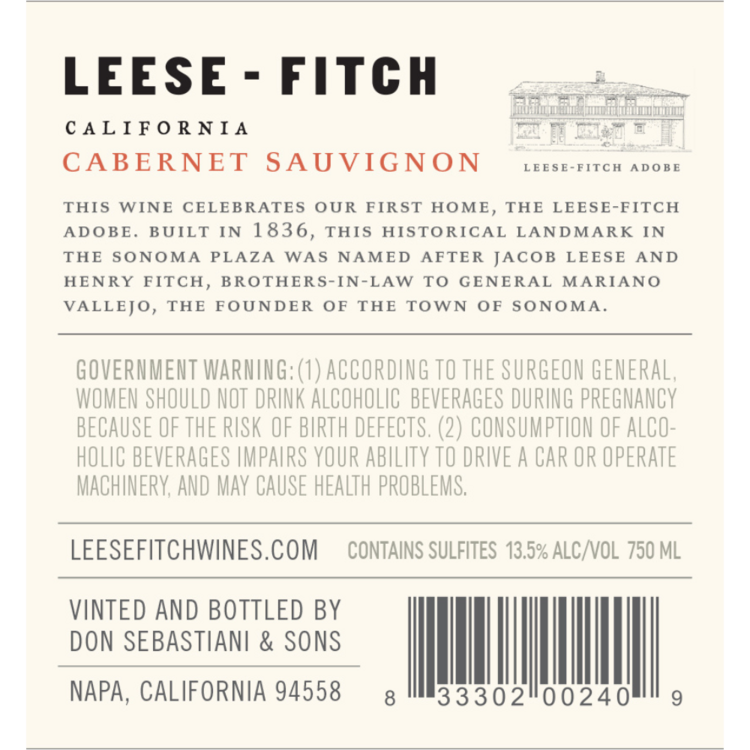 Leese Fitch Cabernet Sauvignon California - 750ML - Back Label
