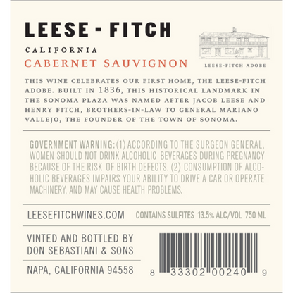 Leese Fitch Cabernet Sauvignon California - 750ML - Back Label