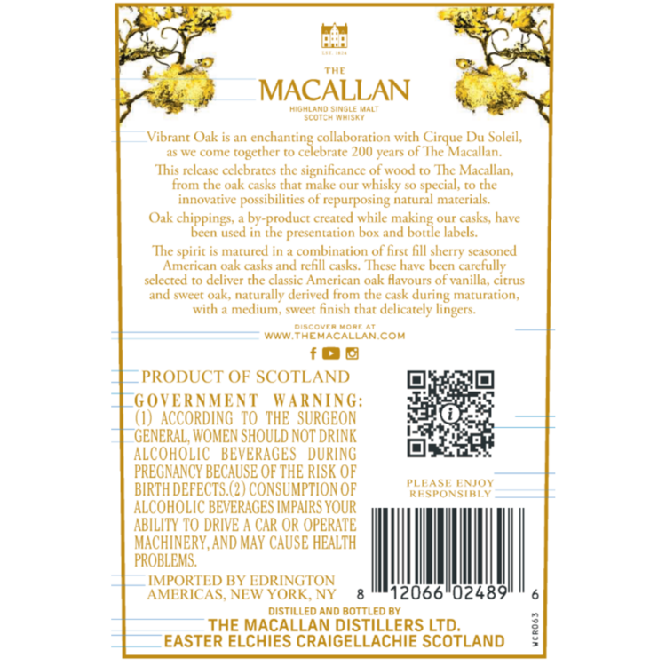 The Macallan Single Malt Scotch The Harmony Collection Vibrant Oak 88. - 750ML - Back Label