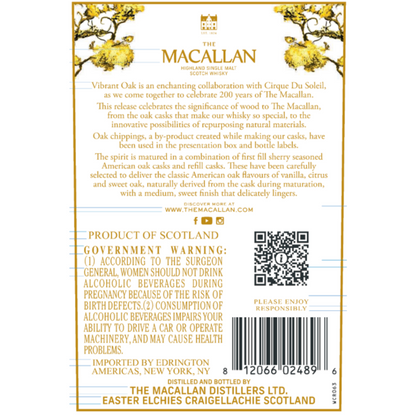 The Macallan Single Malt Scotch The Harmony Collection Vibrant Oak 88. - 750ML - Back Label