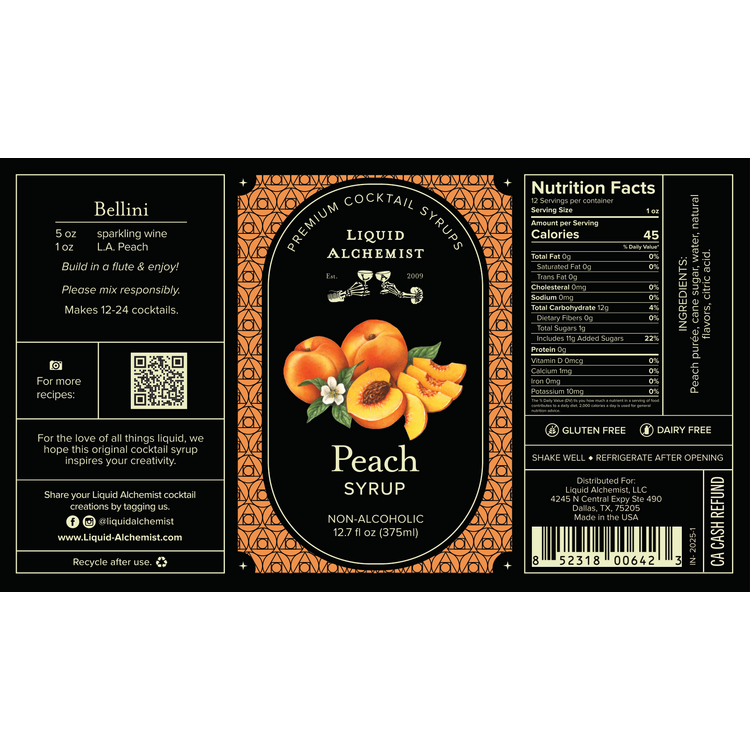 Liquid Alchemist Peach Syrup - 375ML - Front Label