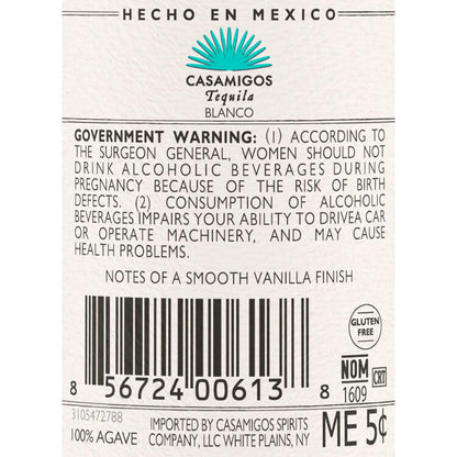 Casamigos Tequila Blanco 80 - 50ML - Back Label