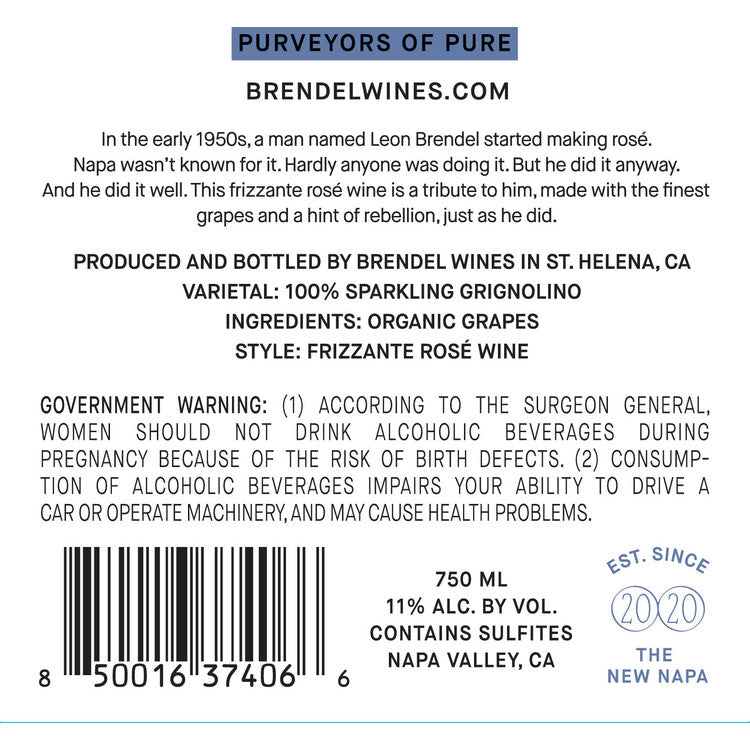 Brendel Wines Sparkling Rose Young Leon Napa Valley 2020 - 750ML