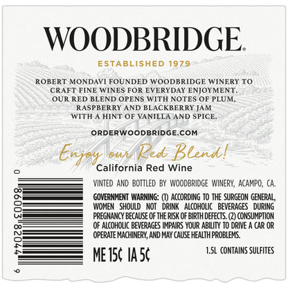 Woodbridge Red Blend California - 1.5L - Back Label