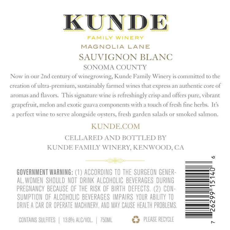 Kunde Family Estate Sauvignon Blanc Magnolia Lane Sonoma County 2022 - 750ML