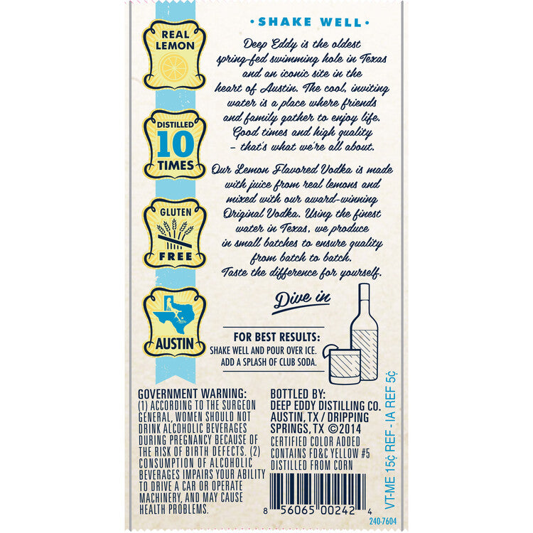 Deep Eddy Lemon Flavored Vodka 70 - 1.0L - Back Label