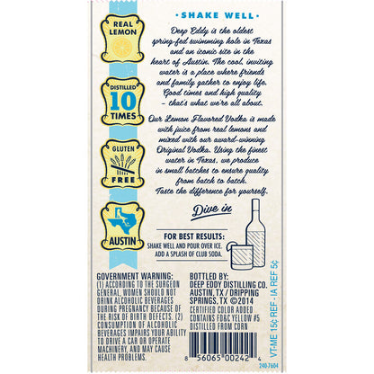 Deep Eddy Lemon Flavored Vodka 70 - 1.0L - Back Label