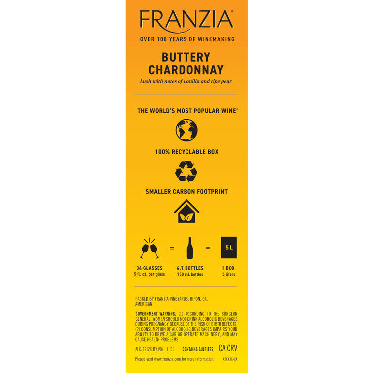 Franzia Chardonnay Bold Blends Rich & Buttery International - 5.0L