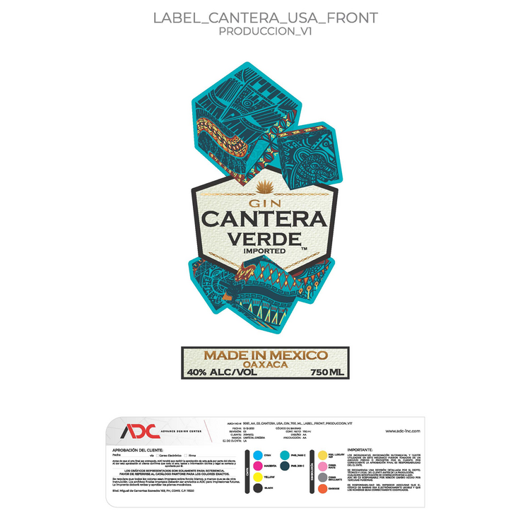Cantera Verde Finished In Mezcal Cask Flavored Gin 80 - 700ML - Front Label