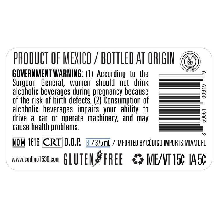 Codigo 1530 Tequila Blanco 80 - 375ML - Back Label