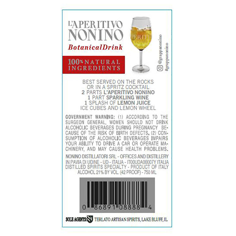 Nonino L'Aperitivo Botanical Drink 42 - 750ML - Back Label