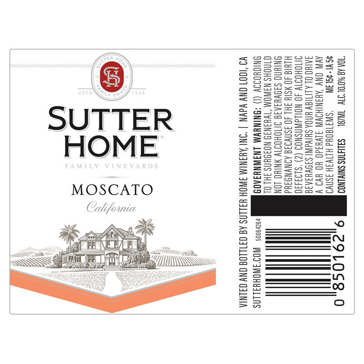 Sutter Home Moscato California - 187ML - Front Label