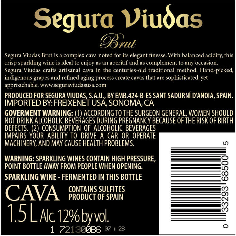 Segura Viudas Cava Brut Reserve - 1.5L - Back Label