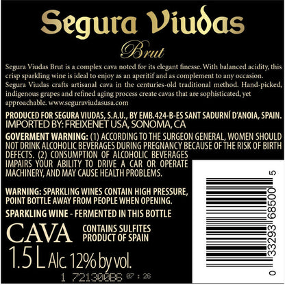 Segura Viudas Cava Brut Reserve - 1.5L - Back Label