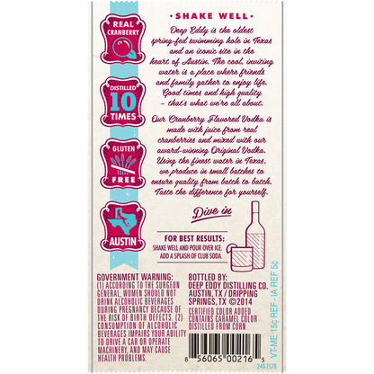Deep Eddy Cranberry Flavored Vodka 70 - 750ML - Back Label