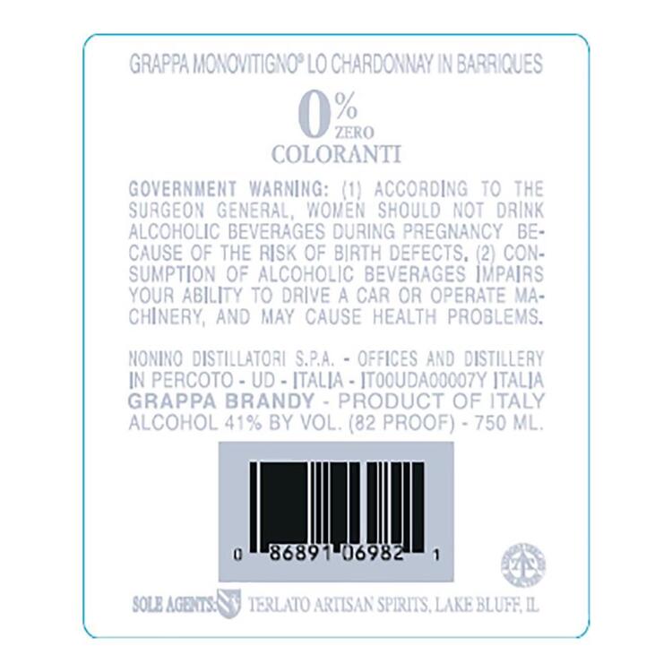 Nonino Grappa Lo Chardonnay Di Nonino Monovitigno 82 - 750ML - Back Label