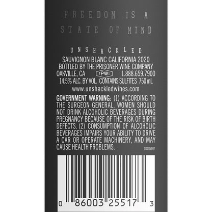 Unshackled Sauvignon Blanc California 2021 - 750ML
