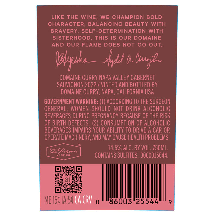 Domaine Curry Cabernet Sauvignon Napa Valley 2021 - 750ML - Back Label