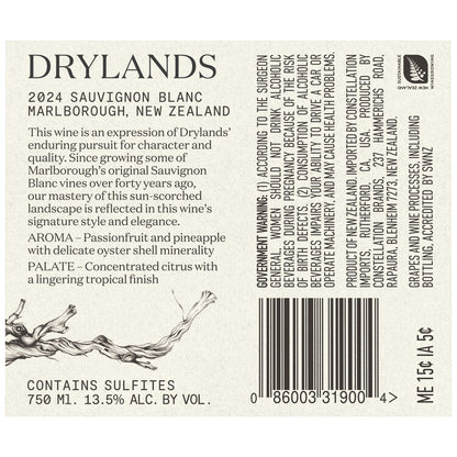Drylands Sauvignon Blanc Marlborough - 750ML - Back Label