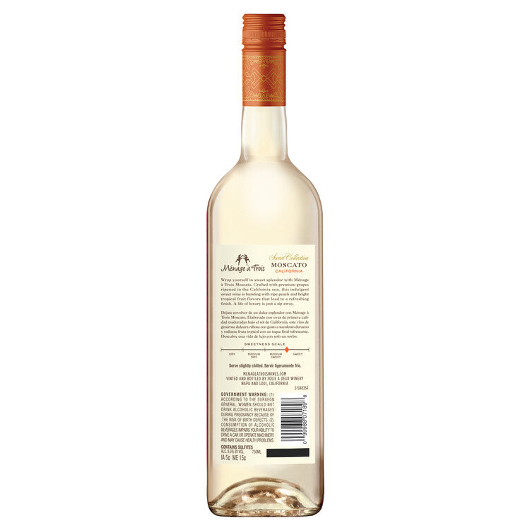 Menage A Trois Moscato Sweet White Blend Sweet Collection California - 750ML - Back