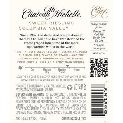 Chateau Ste. Michelle Sweet Riesling Harvest Select Columbia Valley - 750ML - Back Label