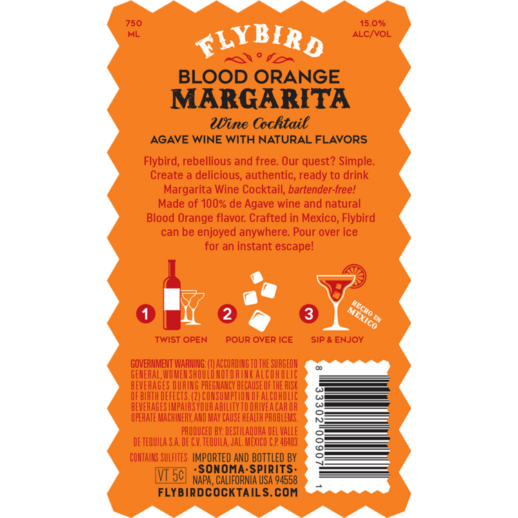 Flybird Blood Orange Margarita Wine Cocktail - 750ML - Back Label
