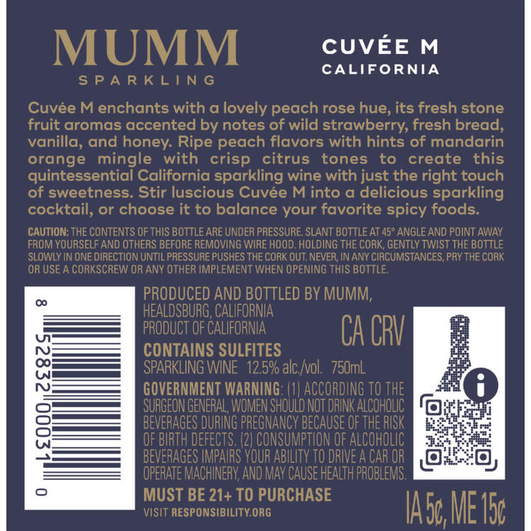 Mumm Sparkling Cuvee M California - 750ML - Back Label
