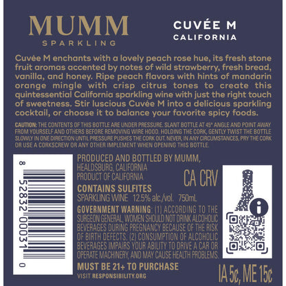 Mumm Sparkling Cuvee M California - 750ML - Back Label