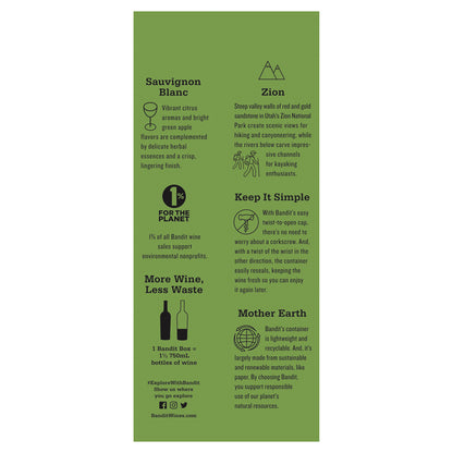Bandit Sauvignon Blanc California - 1.0L - Back Label