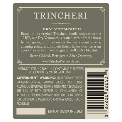 Trincheri Vermouth Dry - 750ML - Back Label