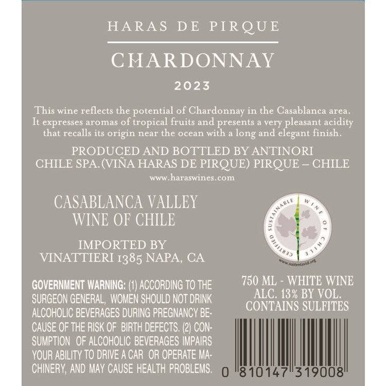 Haras De Pirque Chardonnay Casablanca Valley 2024 - 750ML - Back Label