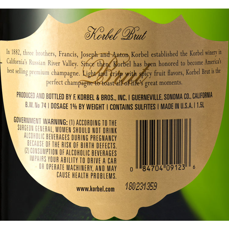 Korbel Brut California - 1.5L - Back Label