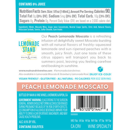 Lemonade Stand Wine Peach Lemonade Moscato - 750ML - Back