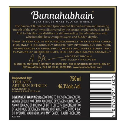 Bunnahabhain Single Malt Scotch 18 Yr 92.6 - 750ML