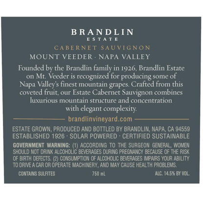 Brandlin Cabernet Sauvignon Brandlin Vineyard Mount Veeder 2019 - 750ML - Back Label