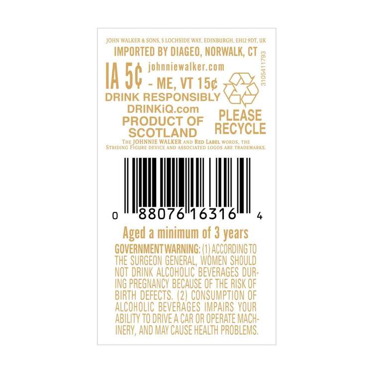 Johnnie Walker Blended Scotch Red Label 80 - 1.75L - Back Label