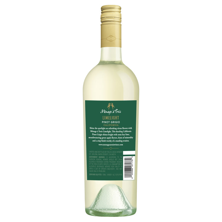 Menage A Trois Pinot Grigio Limelight California - 750ML - Back