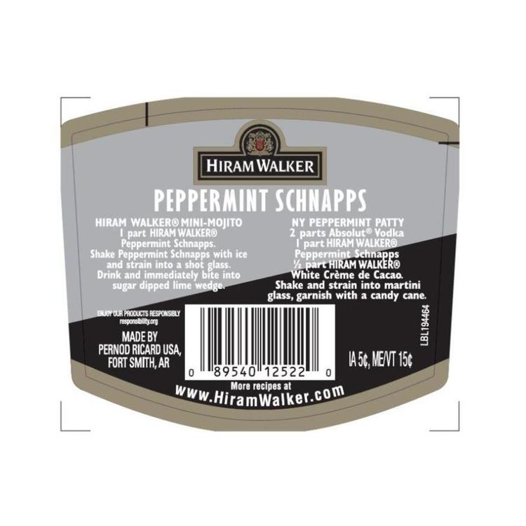 Hiram Walker Peppermint Schnapps 60 - 50ML - Back Label