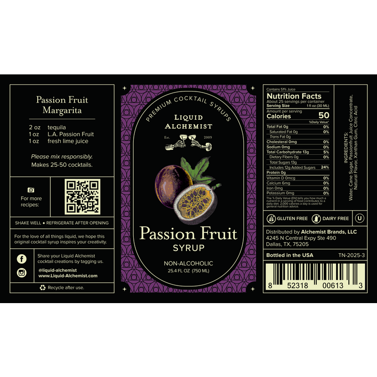 Liquid Alchemist Passion Syrup - 750ML - Front Label