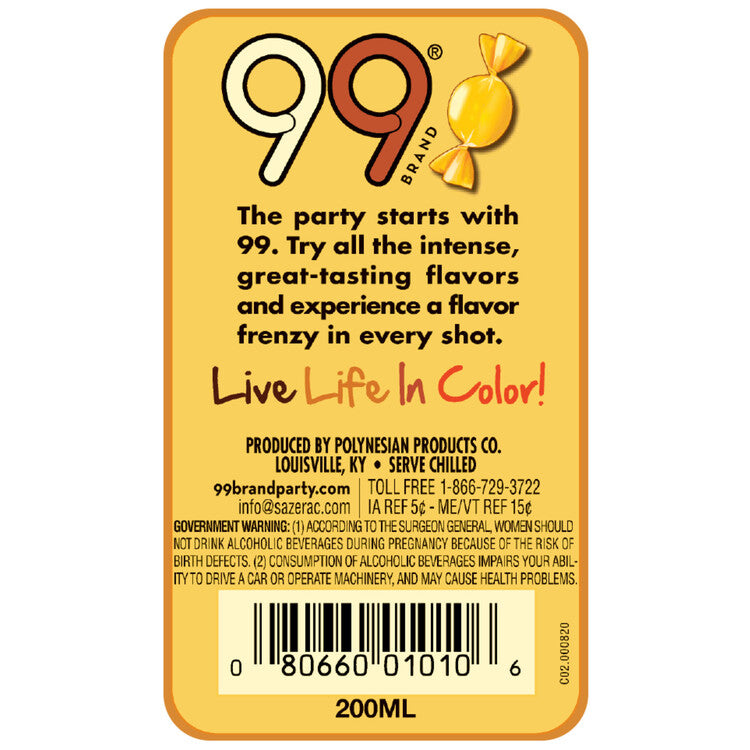 99 Brand Butterscotch Schnapps 99 - 200ML - Back Label