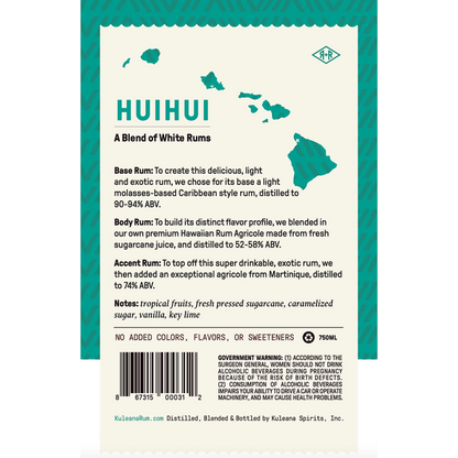 Kuleana Rum Works White Rum Huihui 80 - 750ML - Back Label