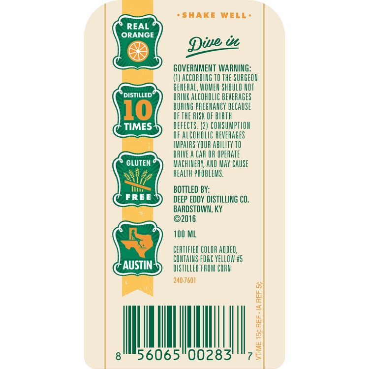 Deep Eddy Orange Flavored Vodka 70 - 1.0L - Back Label