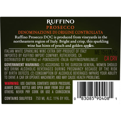 Ruffino Prosecco - 750ML - Back Label